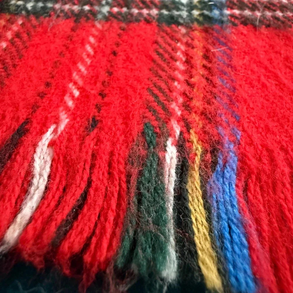 Red Tartan Plaid Scarf Fringe‎ Wool Blend Winter Warm Accessory